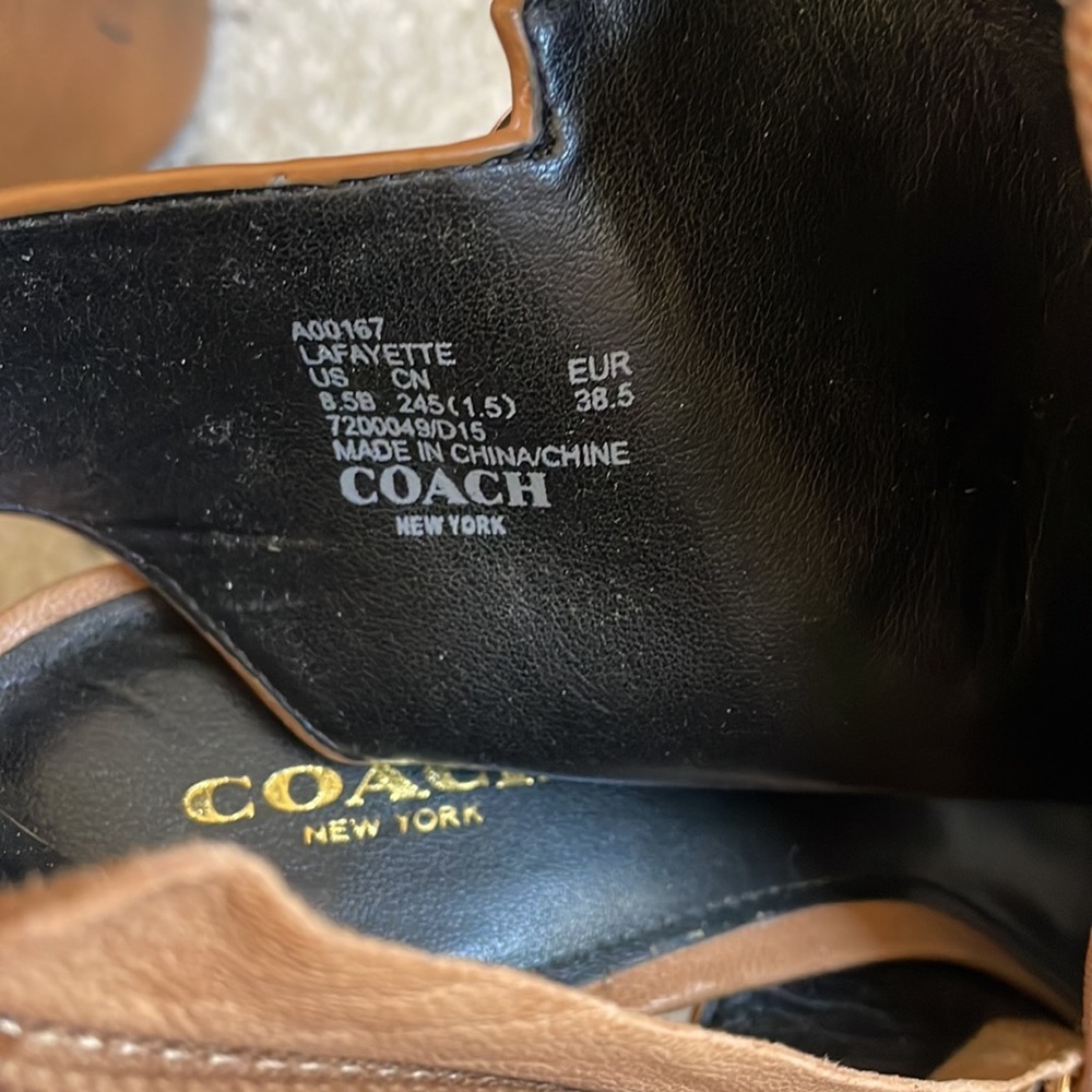 (Coach) Light Brown Leather with Wooden Stacked Heel Lafayette Peep-toe - Picture 7 of 7